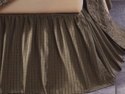 Deep Green Country Plaid Bed Skirt Gathered Dust Ruffle 16" Drop Tea Cabin - Image 1 of 4