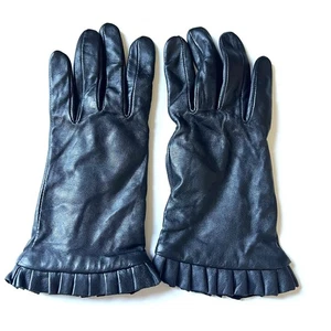 Guantes Mujer Cuero Negro Talla M Volantes Femenino Retro Preppy - Imagen 1 de 7