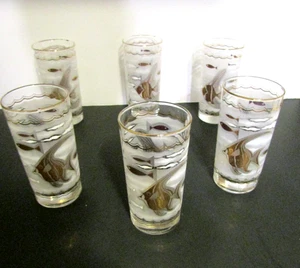 Set 6 bicchieri vintage Libbey vetro oro angelo pesce e cavalluccio marino pesci tropicali - Foto 1 di 6