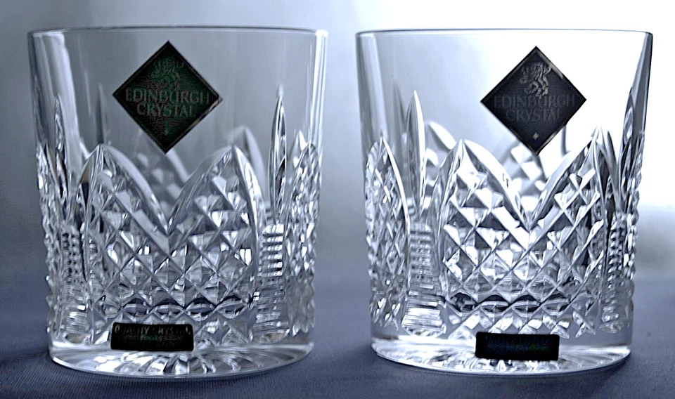 EDINBURGH CRYSTAL MILLENNIUM - 2 x 6ozs/ 170ml WHISKY TUMBLER GLASSES 3" (7.7cm)