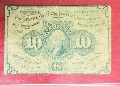1862 10 Cents Postage Currency Note ~ *Circulated Condition* - Image 1 of 2