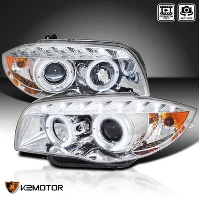 Fits 2007-2013 BMW E81 E82 E88 E87 LED Strip Dual Halo Projector Headlights Pair - Imagem 1 de 4