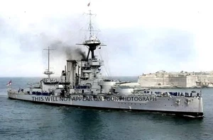 ROYAL NAVY IRON DUKE CLASS BATTLESHIP HMS EMPEROR OF INDIA AT MALTA c 1920 - Bild 1 von 1