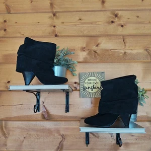 Steve Madden Botas al Tobillo Plegables Negras Gamuza Cuero Holgadas Tacón Apilado Boho Talla 7 - Imagen 1 de 7