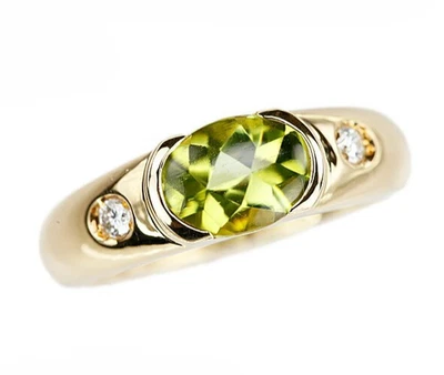 Mikimoto Oval Peridot 1.310ct Diamond 0.05ct 18k Yellow Gold Band Ring Excellent - Image 1 of 4
