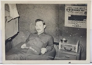 Military Man Laying on Cot Handsome Clean Cut 1954 Calendar GAY INT VTG PHOTO - Picture 1 of 2