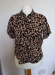  Leopard Print Shirt Hi Low Hem Size 10 Button Up Oversized New Look - Picture 1 of 7