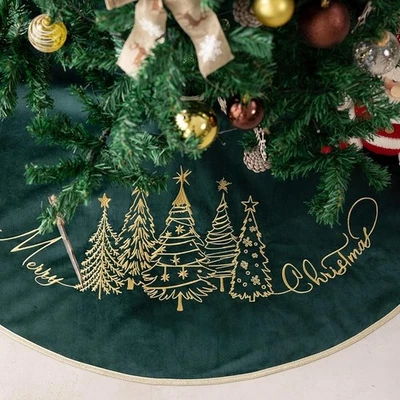 50 Inch Blue Velvet Christmas Tree Skirt Silver Embroidery Holiday Decor Gifts - Image 1 of 4