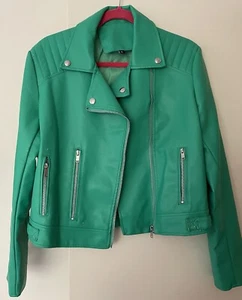 Green vegan faux leather biker jacket - Picture 1 of 5
