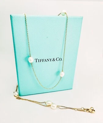 Collar Tiffany & Co de oro amarillo de 18 quilates perlas de Elsa Peretti por yarda de 30" L498 Foto 1 de 4