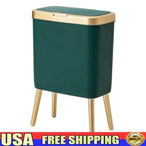 Small Bathroom Garbage Can with Lid, Plastic Trash Can Narrow Waste Basket - Picture 1 of 6