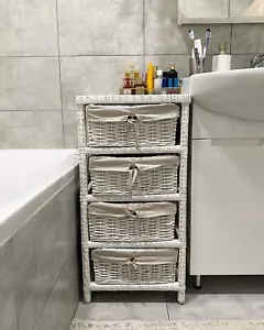 Mueble de almacenamiento de baño de mimbre blanco con cajones tocador de dormitorio boho - Imagen 1 de 5