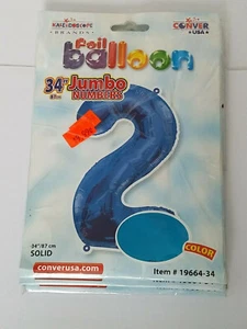 Giant Number "2" Birthday Blue Celebration Foil Balloon 34" Kaleidoscope Conver - Picture 1 of 2