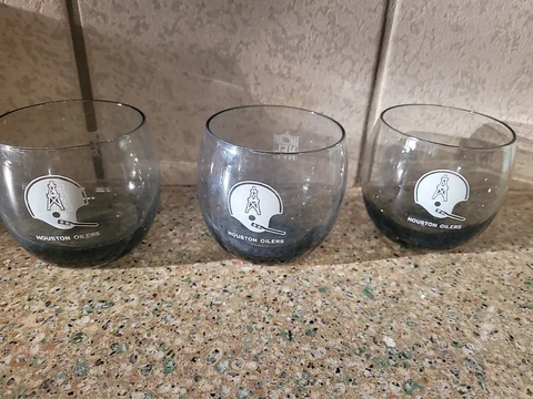 3  Vintage ‘70s Houston Oilers Smoked 3” Cocktail Glass Low Ball lot set of 3 Cover