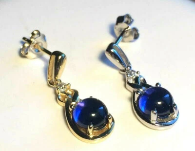  Red Ruby & Blue Spinel Solid Sterling Silver Quality Earrings  6mm Round Stones - Image 1 of 4