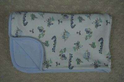 Детское одеяло Vitamins Trains сине-бело-зеленый мост знак станция двигатель милый - Изображение 1 из 4