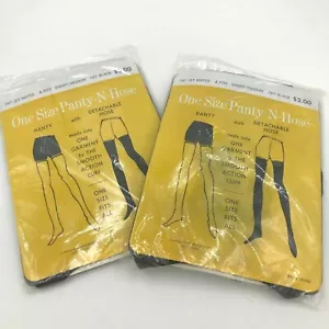 Vintage 2 Pairs Panty N Hose Detachable Stockings Jet Mates size A Off Black ST - Picture 1 of 10