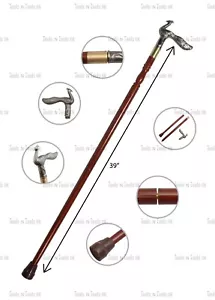 Wstick-004 Antique Style Walking Stick Solid Silver Head/ Handle Vintage Wooden - Picture 1 of 7