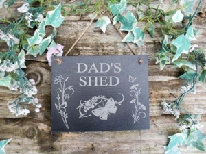 Dad's Shed Natural Slate Plaque Butterfly and Flowers Design. 13x17cm - Picture 1 of 1