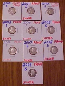 2000-S To 2009-S Gem Proof SILVER Roosevelt Dimes -- 10 Different Coins - Picture 1 of 1