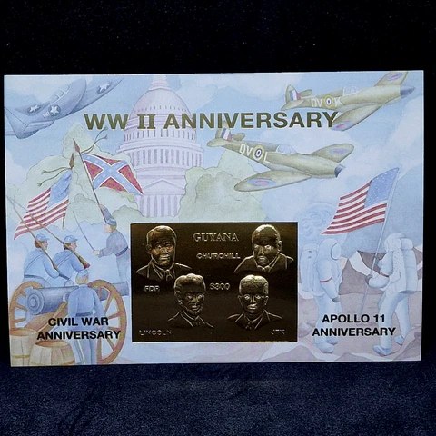 Guyana - USA - MNH - Apollo - Civil War - Gold Foil Stamps Block - NUMBERED Cover