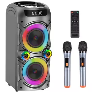 Karaoke Machine with 2 Wireless Microphones, Portable PA System Big Bluetooth... - Picture 1 of 9