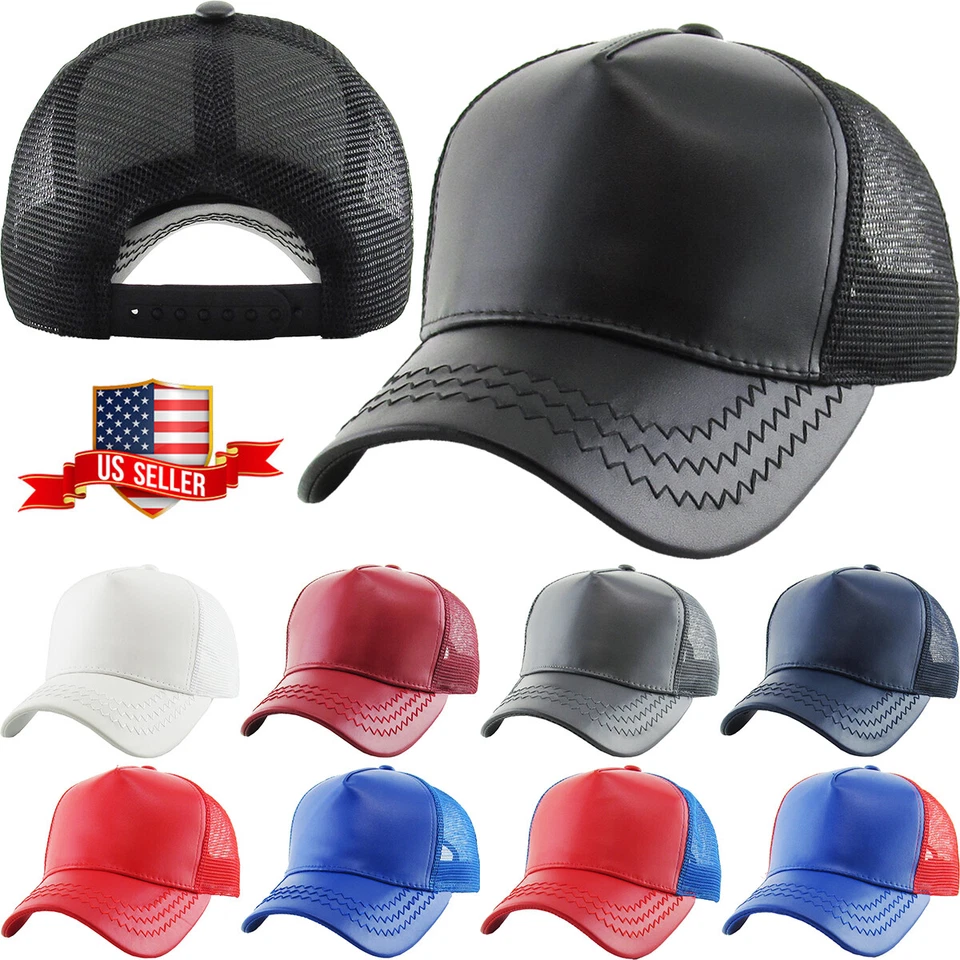 PU Leather Mesh Back Adjustable Snapback Trucker Hat - Image 1 of 1