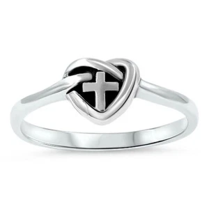 Heart Knot Cross Purity Band .925 Sterling Silver Ring Size 8 - Picture 1 of 2