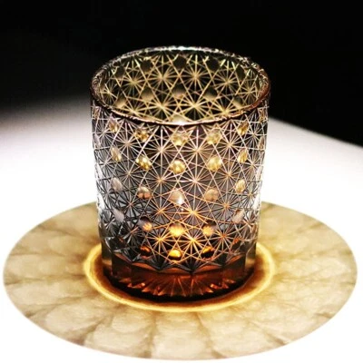 UNMARKED Cut Crystal Whiskey Glass Tumbler Edo Kiriko Drinkware Hand Cut Clear 9oz Black