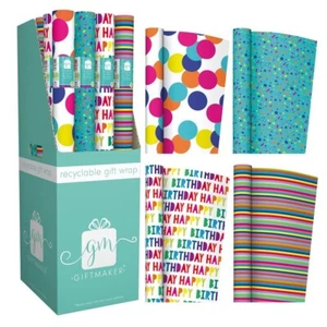 4 x 3M Gift Wrapping Paper Rolls Bright Colour Wrap Roll Birthday Wedding Unisex - Picture 1 of 1