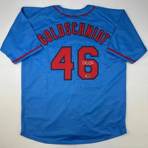 Facsimile Autographed Paul Goldschmidt St. Louis Blue Reprint Jersey Size Men XL Cover