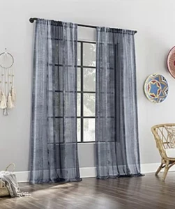 Archaeo Gardine Lichtenberg Ösenoberteil Leinenmischung eine 52 x 84 in grau und blau - Bild 1 von 7