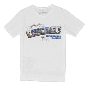 T-SHIRT UOMO INFLUENCER TG. M MAGLIETTA BIANCA CHICAGO TEE TAGLI EFFETTO VISSUTO - Foto 1 di 4