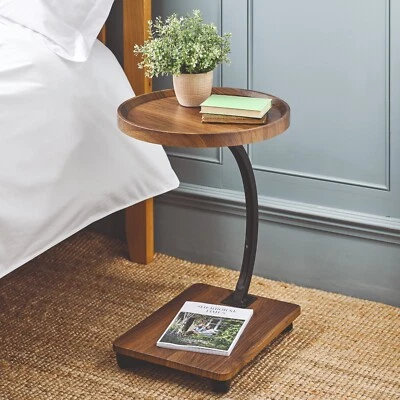 MYSMARTBUY.COM Dark Wood Effect Side Table with Castors Portable Wheeled Modern Coffee Table
