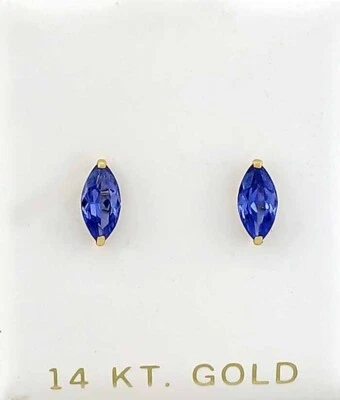 LAB CREATED  1.10 Cts TANZANITE STUD EARRINGS  14K YELLOW GOLD - New With Tag - Image 1 of 4