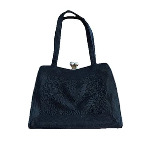 Bolso de mano de colección CORSE' con cordón negro textura acanalada mediados de siglo (años 50-60) - Imagen 1 de 11