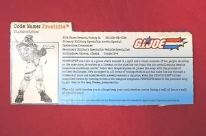 GI Joe Valor vs. Venom FILE CARD FROSTBITE v4 2002 FILECARD originale - Foto 1 di 1