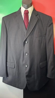 J. Ferrar Mens 46R Black Chalk line Jacket Sport Coat 100% Wool (Jacket Only) - Image 1 of 4