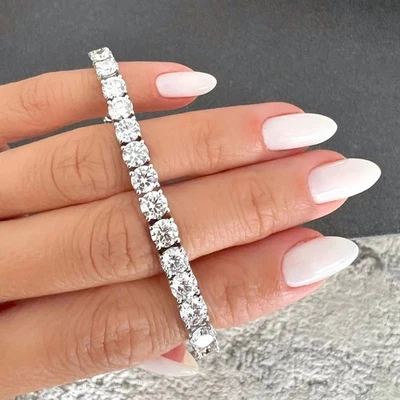 Authentic Round Cut 100% Natural Diamond Her Tennis Bracelet Solid 950 Platinum - Image 1 of 4