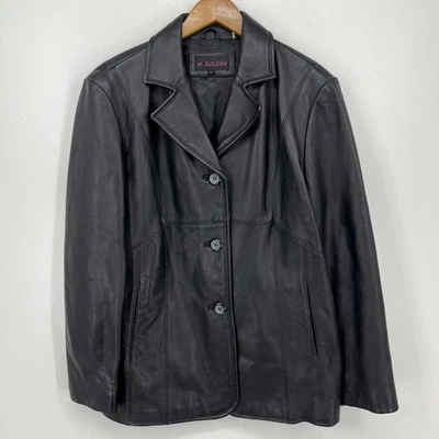 M. Julian Genuine Leather Jacket Women's Size XL Black Button Pockets - Image 1 of 4