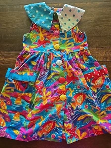 Vintage ZOODLES Dress Girls 4 Rainbow Fish Polka Dot Collar Funky 90s Play USA - Picture 1 of 8