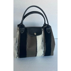 Longchamp Coup De Pinceau EW Striped Cream Brown and Black Canvas Tote Handbag - Picture 1 of 10