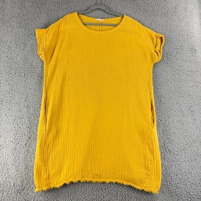 Vestido Eilieen Fisher Shift Feminino Tamanho XL Calêndula Amarelo Gaze Algodão Orgânico - Imagem 1 de 4