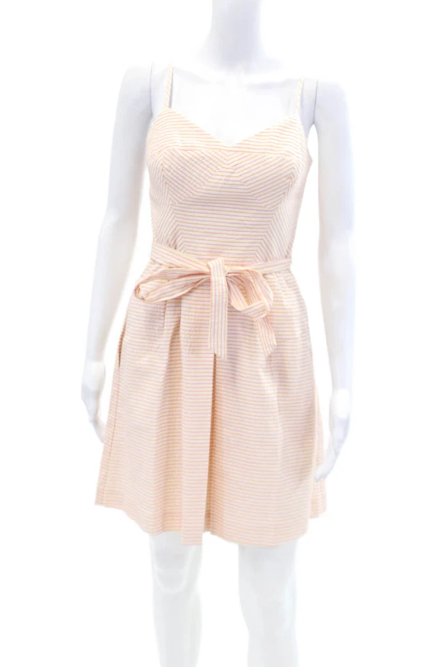 Vestido Shoshanna para mujer de algodón a rayas plisado línea A talla múltiple 2 Foto 1 de 4