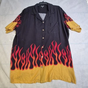 KS Island Flame Camp Hemd Hawaii Knopfleiste Schwarz Rot Orange Gelb XL Neu - Bild 1 von 10