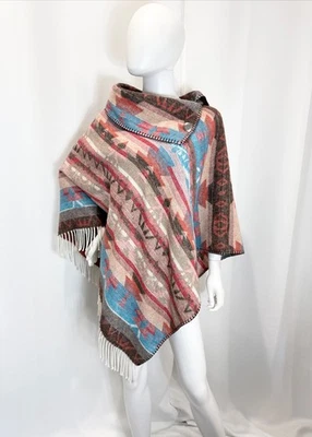 Rhonda Stark Poncho Womens One Size Pastel Santa Fe Southwestern Aztec Pullover - Image 1 of 4