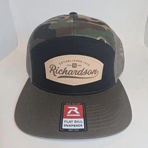 Richardson 168 Adult Black Camo Etched Leather Trucker Snapback Hat Cap - Picture 1 of 8