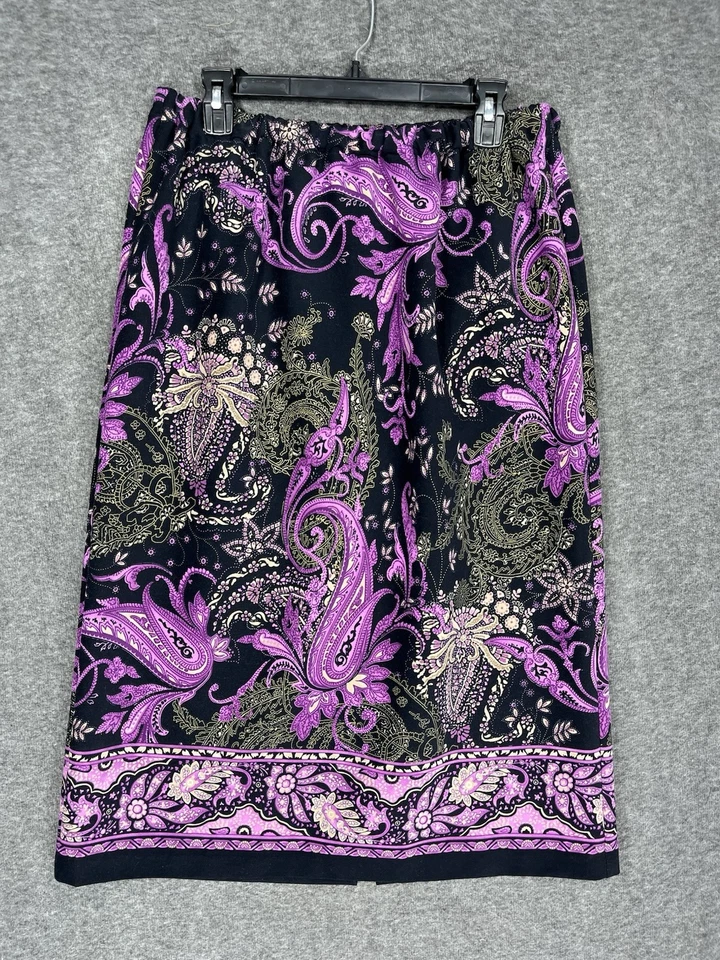 Falda midi vintage hecha a mano 31" cintura talla grande negra púrpura cachemira abertura boho Foto 1 de 4