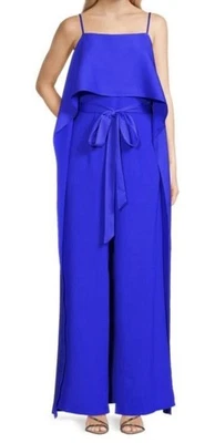 Mono negro Halo Eve Valeria drapeado azul pierna ancha silueta, talla 10  Foto 1 de 4