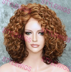 Red Blonde/Auburn Ombre Short Spiral Curls Human Hair Blend Lace Front Wig EVFI - Picture 1 of 7